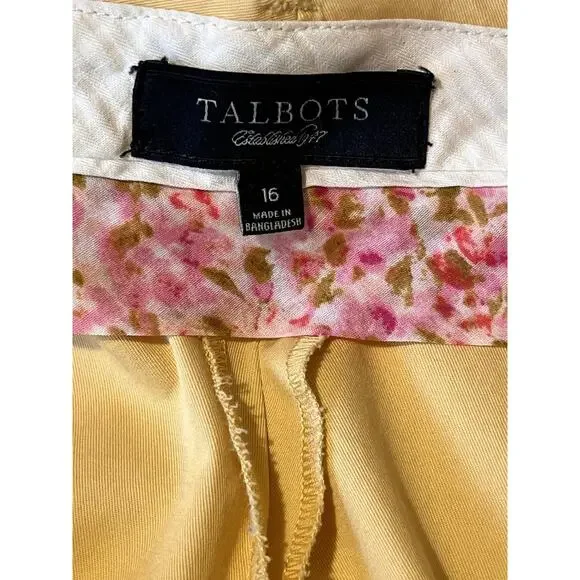 Talbots Women’s Size 16 Yellow Chino Shorts Cotton Stretch Mid Rise Flat Front - Picture 3 of 7